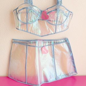 Mirror Mirror Iridescent Rainbow Crop top & Mini skirt